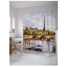 Штора для ванной JoyArty Плывем по вечернему Парижу 180х200 серый/коричневый