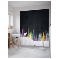 Штора для ванной JoyArty Радужный зимний лес 180x200 черный/белый