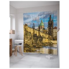 Штора для ванной JoyArty Огромный городской мост 180x200 разноцветный