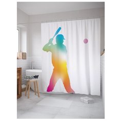 Штора для ванной JoyArty Радужный силуэт бейсболиста 180x200 белый