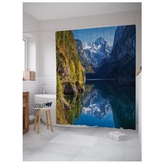 Штора для ванной JoyArty Озеро посреди гор 180x200 синий/зеленый