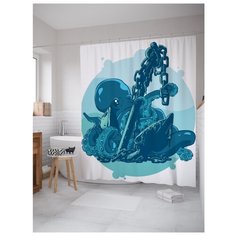 Штора для ванной JoyArty Осьминог нашел якорь 180х200 белый/голубой