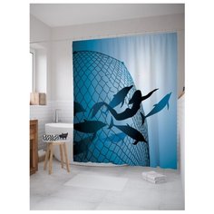 Штора для ванной JoyArty Русалка освобождает дельфинов 180х200 синий