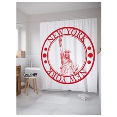 Штора для ванной JoyArty Нью-Йорк статуя Свободы печать 180x200 белый/красный