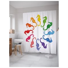 Штора для ванной JoyArty Радуга морских коньков 180x200 разноцветный