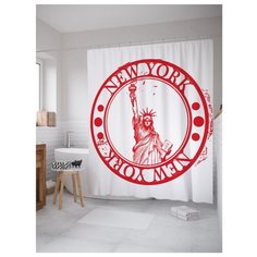 Штора для ванной JoyArty Нью-Йорк статуя Свободы оттиск печати 180x200 белый/красный