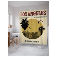 Штора для ванной JoyArty Романтический Лос-Анджелес 180х200 бежевый/черный