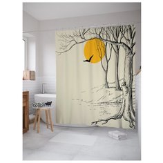 Штора для ванной JoyArty Полет через солнечный лес 180x200 желтый/черный