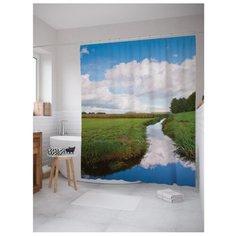 Штора для ванной JoyArty Река разделяющая долину 180x200 белый/голубой/зеленый