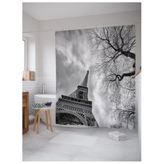 Штора для ванной JoyArty Эйфелева башня касается неба 180x200 серый