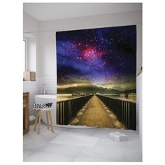 Штора для ванной JoyArty Мост под звездным небом 180x200 черный/коричневый/фиолетовый