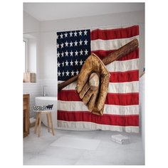 Штора для ванной JoyArty Старый американский бейсбол 180x200 белый/красный/синий