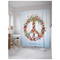 Штора для ванной JoyArty Символ хиппи с сердцами 180х200 разноцветный