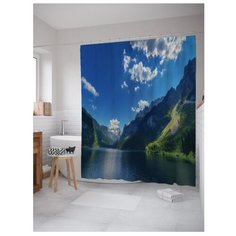 Штора для ванной JoyArty Небесная река между гор 180x200 синий/зеленый