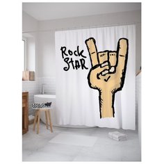 Штора для ванной JoyArty Нарисованный жест рок звезды 180х200 белый/бежевый/черный