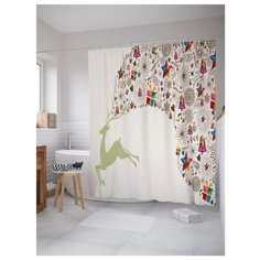 Штора для ванной JoyArty Олень дарит подарки 180x200 белый/зеленый/коричневый