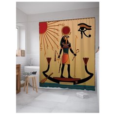 Штора для ванной JoyArty Ра плывущий по реке 180x200 желтый/красный/черный