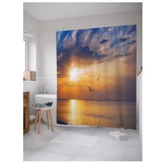 Штора для ванной JoyArty Полет ближе к солнцу 180х200 синий/оранжевый