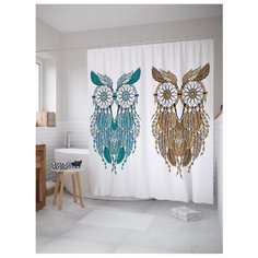 Штора для ванной JoyArty Сова ловец снов 180х200 белый/голубой/коричневый