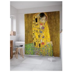 Штора для ванной JoyArty Густав Климт Поцелуй 180x200 желтый/золотистый