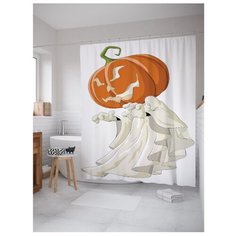 Штора для ванной JoyArty Джек-фонарь джентельмен 180x200 белый/оранжевый