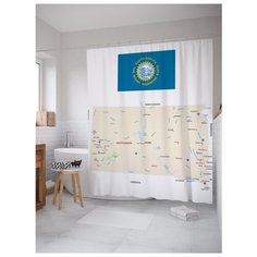 Штора для ванной JoyArty Карта Штат Южная Дакота 180х200 белый/бежевый/синий