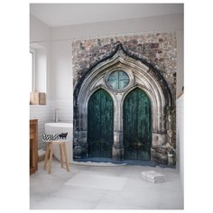 Штора для ванной JoyArty Ворота готического собора 180х200 серый/зеленый