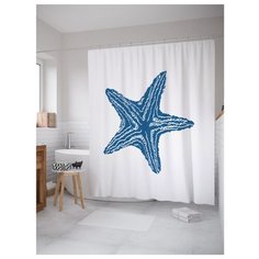 Штора для ванной JoyArty Синяя морская звезда 180x200 белый/синий