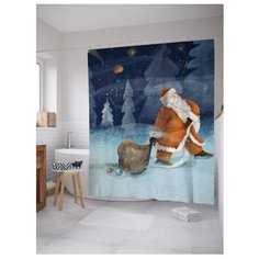 Штора для ванной JoyArty Дед Мороз с подарками 180x200 белый/синий/красный
