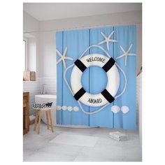 Штора для ванной JoyArty Спасательный круг с приветствием 180х200 голубой/белый