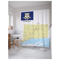 Штора для ванной JoyArty Карта Штат Коннектикут 180х200 разноцветный
