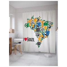 Штора для ванной JoyArty Промышленная карта Бразилии 180x200 белый/зеленый/желтый