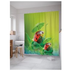 Штора для ванной JoyArty Забавные божьи коровки 180x200 зеленый/оранжевый