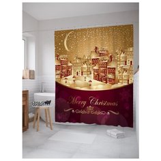 Штора для ванной JoyArty Изысканная открытка с Дедом Морозом 180х200 бежевый/бордовый
