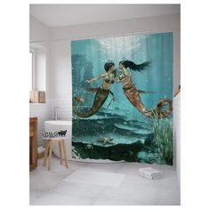 Штора для ванной JoyArty Две русалки под водой 180х200 разноцветный