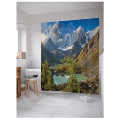 Штора для ванной JoyArty Дымные горы за лесом 180х200 разноцветный