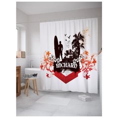 Штора для ванной JoyArty Гранж серфинг Ричард 180x200 белый/черный