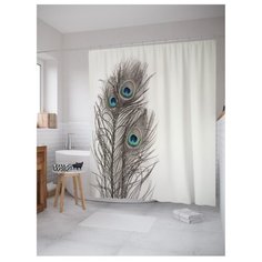 Штора для ванной JoyArty Три пера павлина 180х200 белый/серый