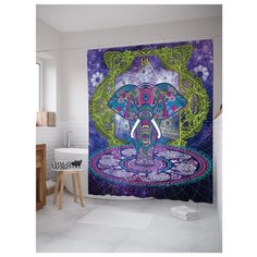 Штора для ванной JoyArty Узоры восточного слона 180x200 фиолетовый/зеленый/голубой