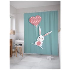 Штора для ванной JoyArty Влюбленный кролик с шариком 180х200 бирюзовый/розовый