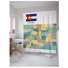 Штора для ванной JoyArty Карта Штат Колорадо 180х200 разноцветный