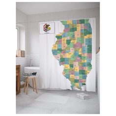 Штора для ванной JoyArty Карта Штат Иллинойс 180х200 разноцветный