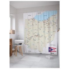 Штора для ванной JoyArty Карта Штат Огайо 180х200 бежевый/белый