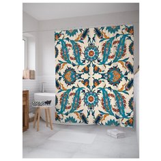 Штора для ванной JoyArty Узор "Перо Жар-Птицы" 180x200 голубой/оранжевый