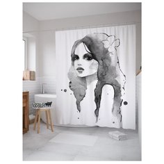 Штора для ванной JoyArty Женский силуэт акварелью 180х200 белый/черный/серый