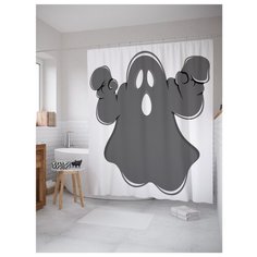 Штора для ванной JoyArty Жуткий призрак Хэллоуина 180x200 белый/серый