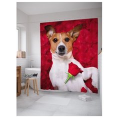 Штора для ванной JoyArty Зая, я тебя люблю 180x200 красный/белый/коричневый