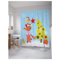 Штора для ванной JoyArty Совы наряжают елку 180х200 разноцветный