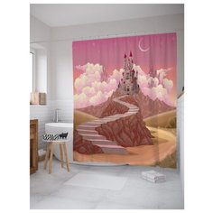 Штора для ванной JoyArty Сказочная дорога к замку принцессы 180x200 розовый/желтый/зеленый