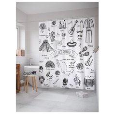 Штора для ванной JoyArty Синко де майо 180x200 белый/черный